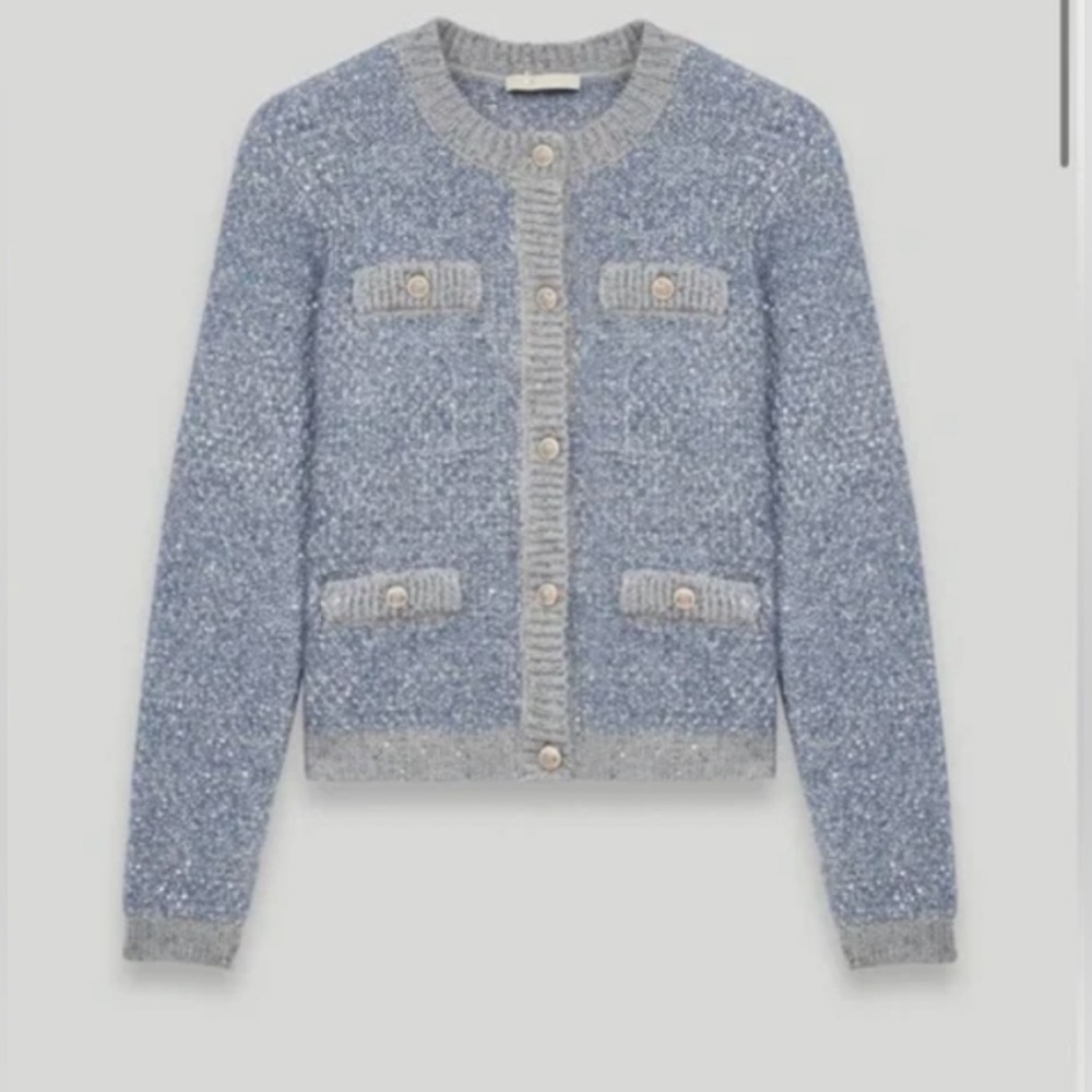 Maje sequin lurex tweed cardigan sweater (s)